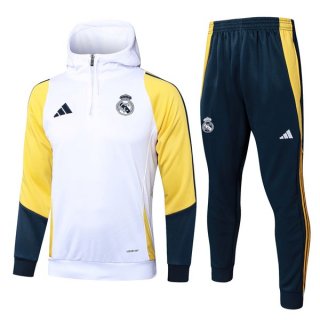 Felpa Cappuccio Real Madrid 2024 2025 Bianco Giallo 2 Felpa Cappuccio Real Madrid 2024 2025 Bianco Giallo 2