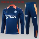 Bambino Felpa Allenamento Manchester United 2024 2025 Blu Arancione 3