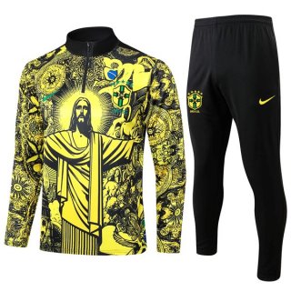 Felpa Allenamento Brasile 2024 2025 Giallo Nero Felpa Allenamento Brasile 2024 2025 Giallo Nero