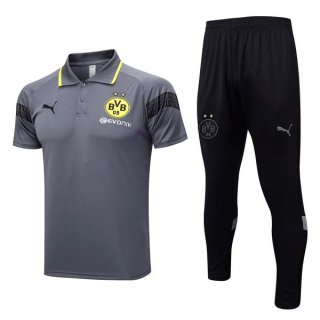 Polo Borussia Dortmund Set Completo 2023 2024 Grigio Nero Polo Borussia Dortmund Set Completo 2023 2024 Grigio Nero